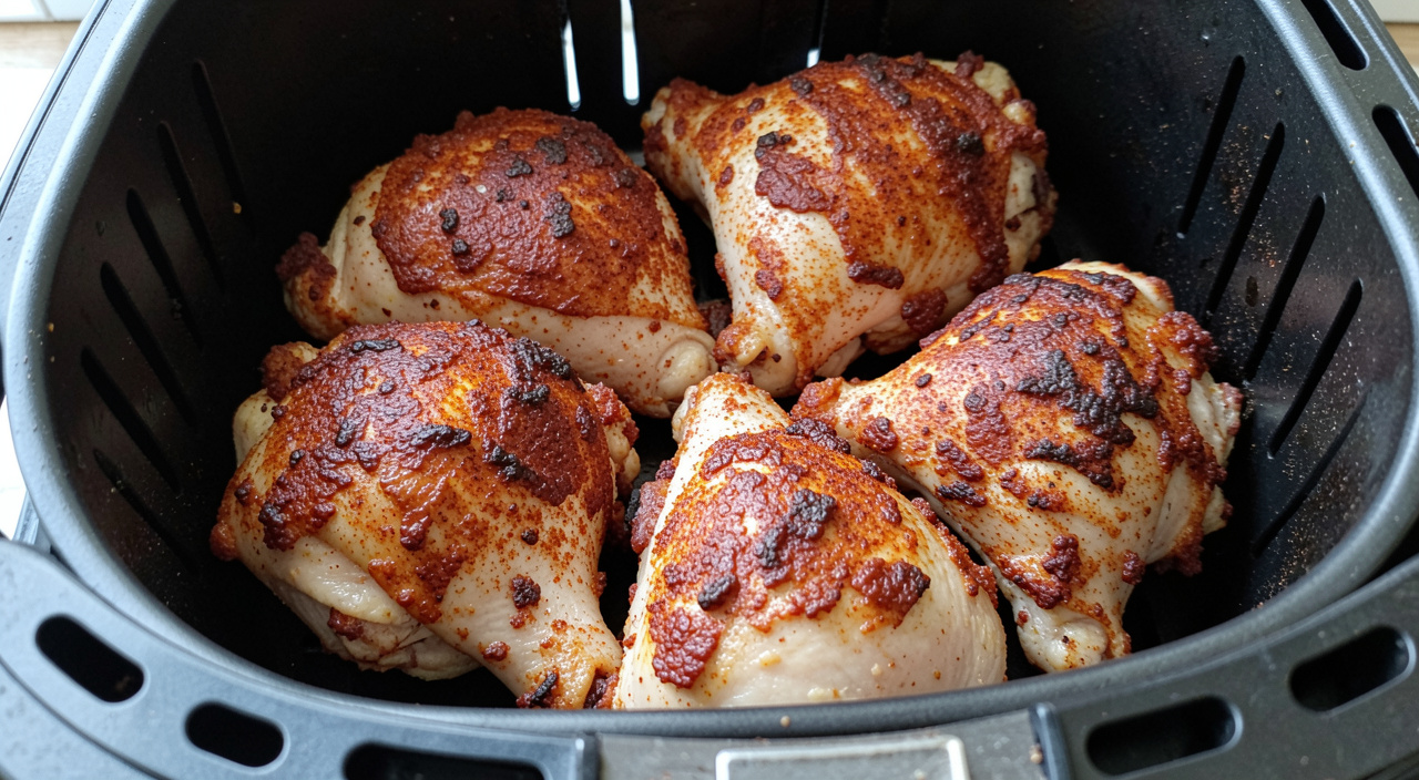 Crispy golden chicken thighs in air fryer