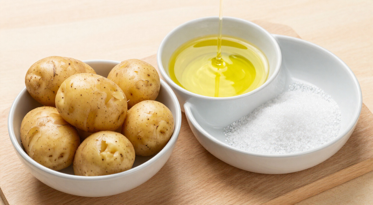 ingredients for air fryer baby potatoes measured into small bowls