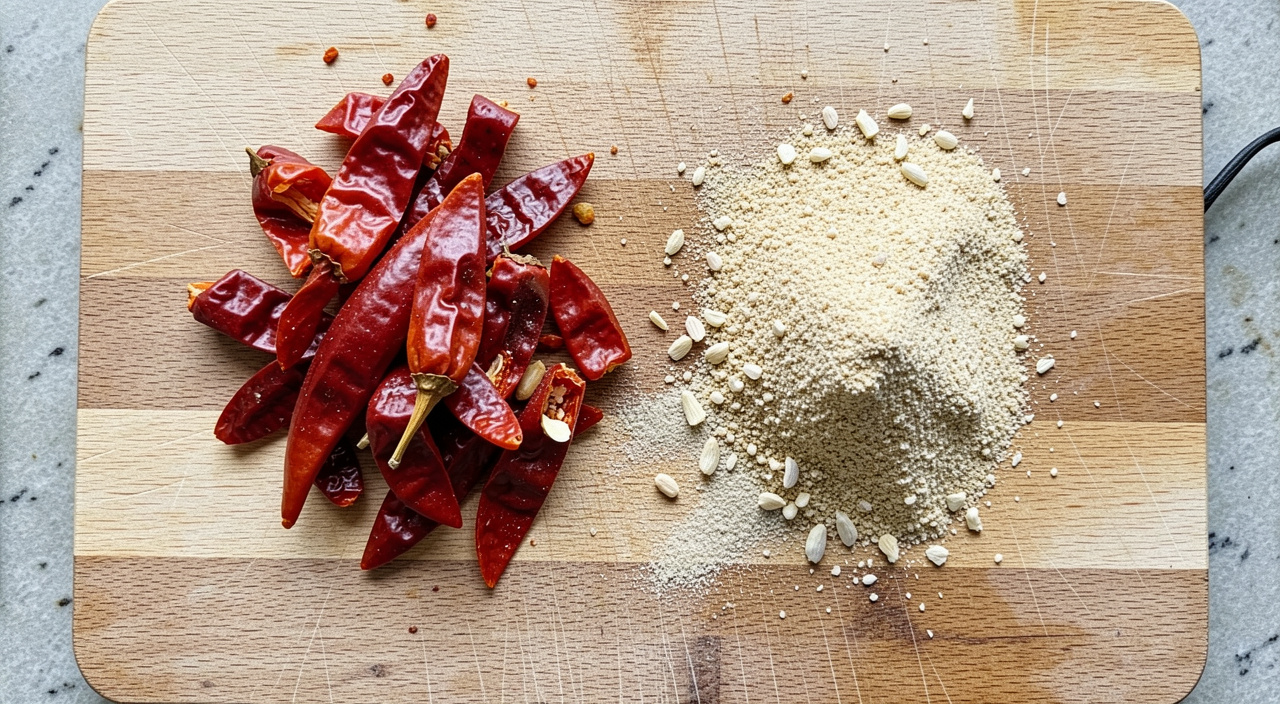 paprika and garlic powder on a wooden cutting board